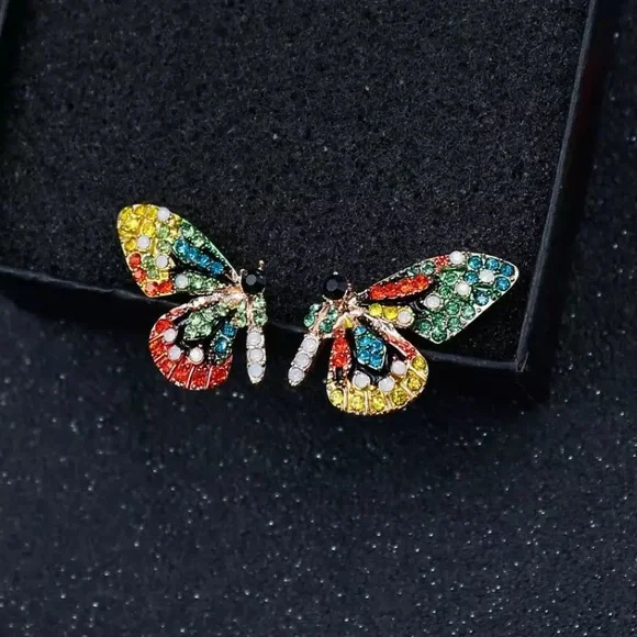 New! Small Butterfly Rhinestone Earrings - Picture 6 of 16